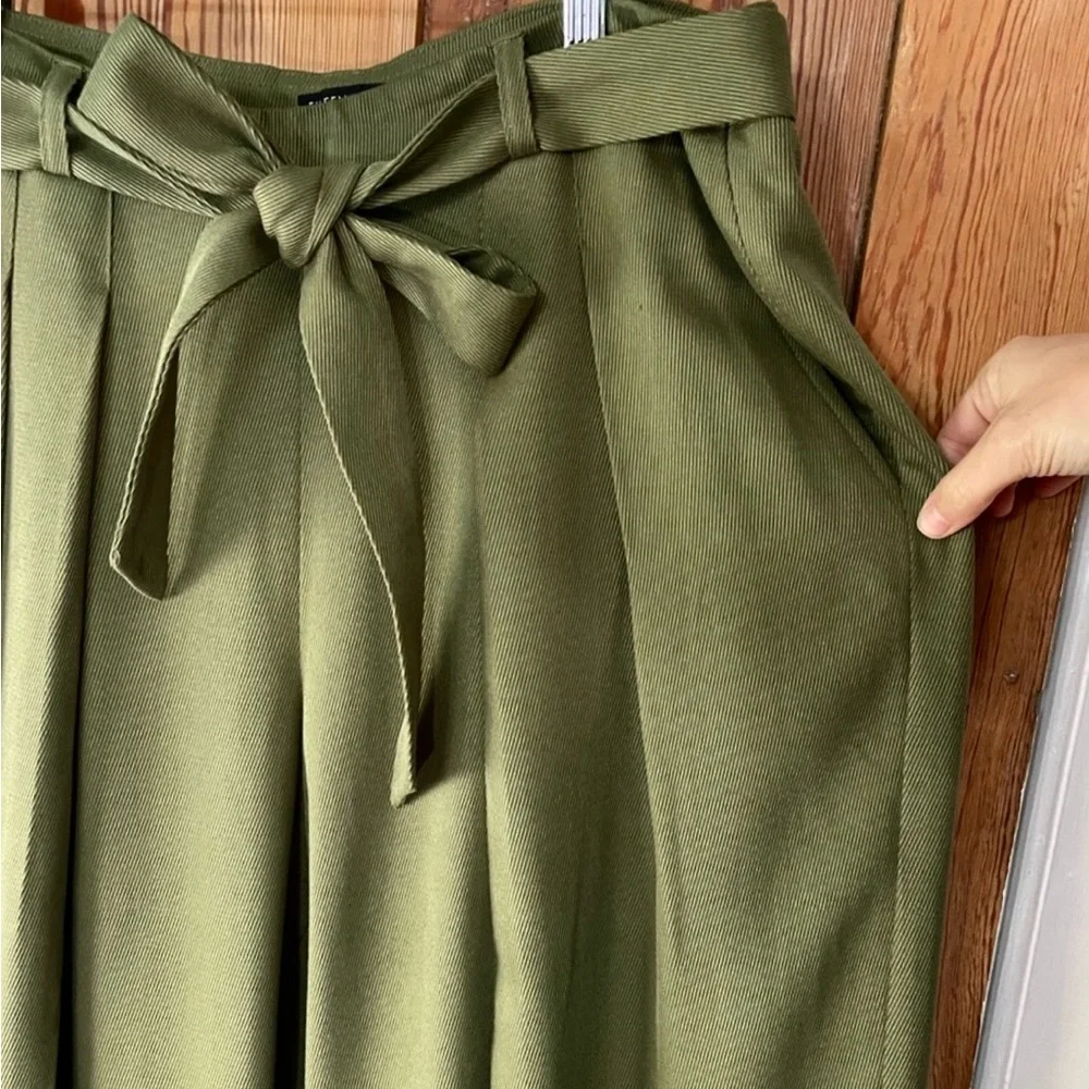 Eileen Fisher Heavy Tencel Twill Tie Waist Wide Leg Olive Pants - Sz 12💛🎀
